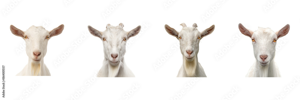 Fototapeta premium Goat Portraits Set. Farm Animal Expressions Collection Isolated On Transparent Background