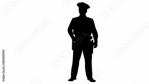 Confident police officer standing with hand on hip in uniform