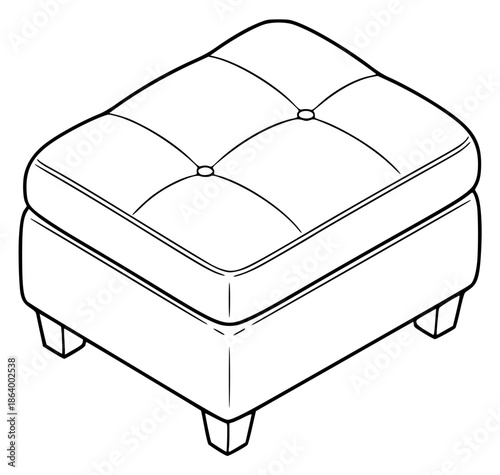 ottoman icon in outline style on a illustration, 3d, icon, ottoman, outline, against transparent background