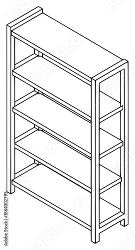 a bookcase with shelves icon in outline style on a , 3d, bookcase, icon, shelf, against transparent background