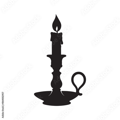 Black and White Retro Candlelight Silhouette Icon