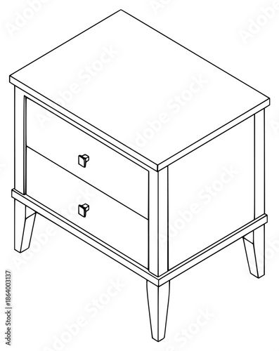 a table with drawers in icon in outline style on a , 3d, drawer, drawing, icon, table, against transparent background