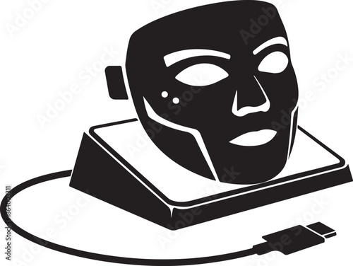 LED Mask Charging Dock Flat Black Vector Silhouette