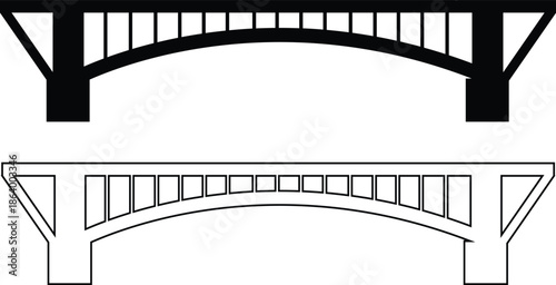 Bridge icons set collection with arch suspension truss viaduct structures in flat and line style, transportation infrastructure outline illustration group for city map UI design
