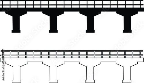 Bridge icons set collection with arch suspension truss viaduct structures in flat and line style, transportation infrastructure outline illustration group for city map UI design