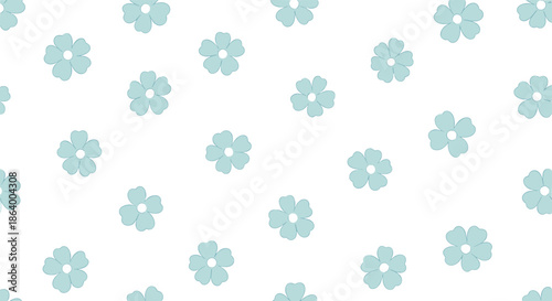 Simple and minimalist seamless pattern with scattered light blue flowers on a white background for a clean and delicate textile design.