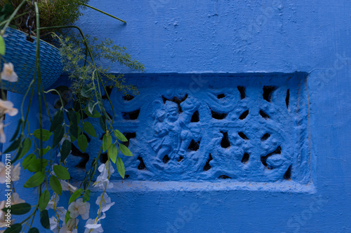 Detail of a vent painted in blue in Jodhpur, India