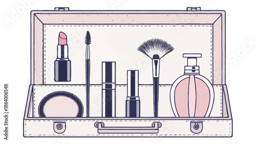 Makeup essentials in a vintage pink case
