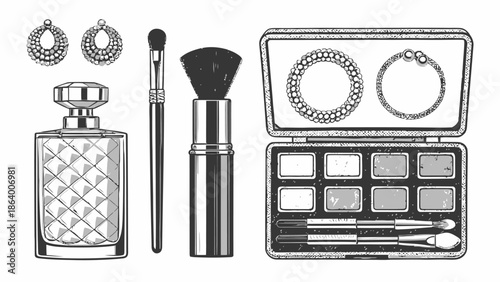 Elegant makeup essentials and jewelry for beauty routine
