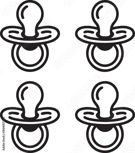 Set of Baby pacifier Outline vector illustration isolated On Transparent Background 