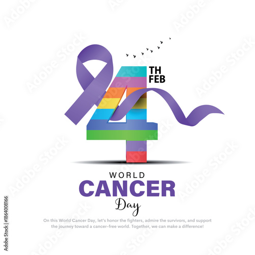 4th February Cancer Ribbon Art,  World Cancer Day Concept Design. Vector Illustration.