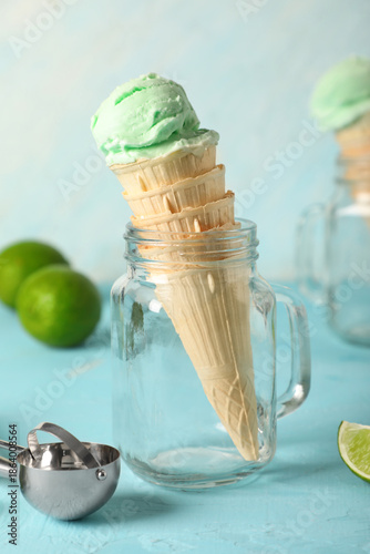 Mason jar with lime ice cre...