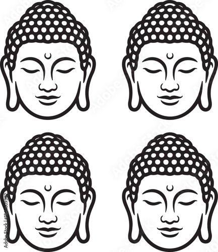 Set of Buddha Head Outline vector illustration isolated On Transparent Background