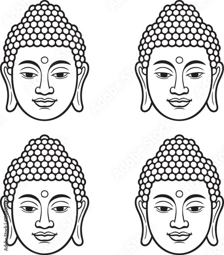 Set of Buddha Head Outline vector illustration isolated On Transparent Background