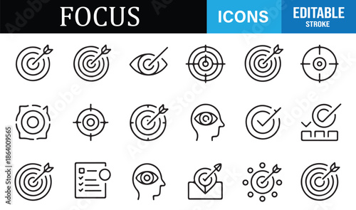 Business strategy and attention focus outline icons