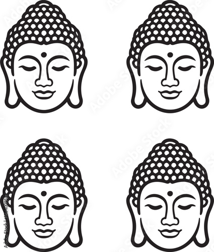 Set of Buddha Head Outline vector illustration isolated On Transparent Background