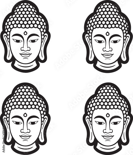 Set of Buddha Head Outline vector illustration isolated On Transparent Background