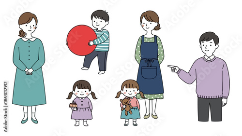 family illustration of diverse people across generations isolated on white for web education and community projects.