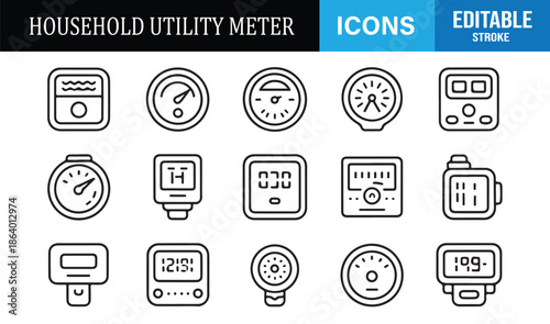 Home utility management outline icon set