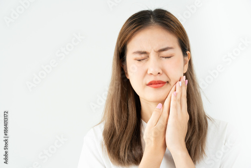 Asian woman feel toothache from gingivitis, female suffer tooth, decay problems, dental care. sensitive tooth, decay problem, bad breath, Gingival Recession, Oral Hygiene instruction, tooth extraction