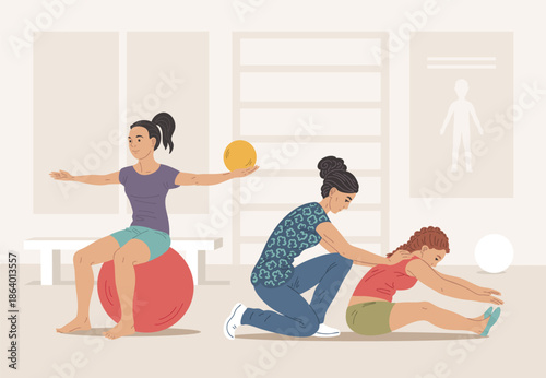 Children kids physiotherapy rehabilitation therapy exercises therapist patient health clinic