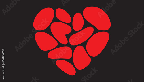 Abstract Red Mosaic Heart Illustration - Creative Geometric Pebble Shapes for Valentine's Day