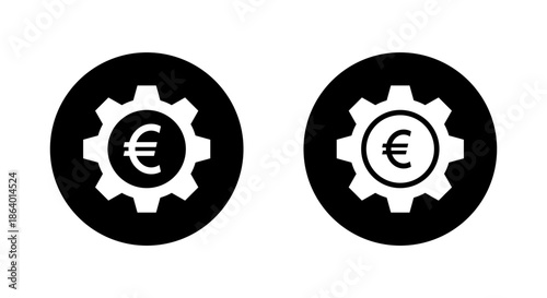 Euro money gear icon in black circle. Financial settings, cost management, and business system symbol
