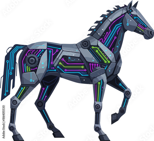 Futuristic Mechanical Horse Vector Cyberpunk