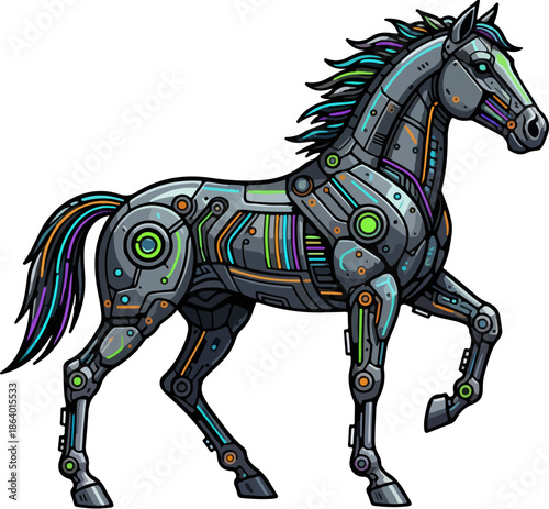 Futuristic Robotic Horse Illustration Cyberpunk