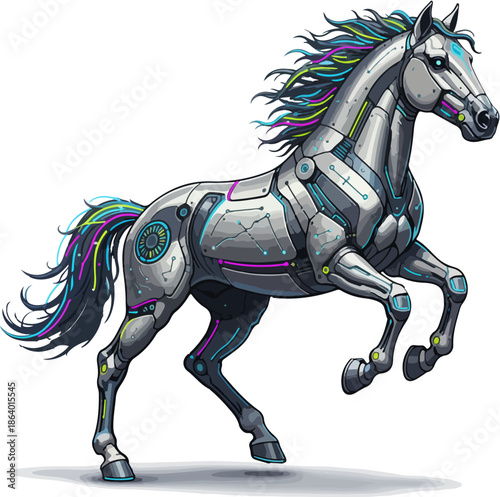 Futuristic Mechanical Stallion Art Cyberpunk