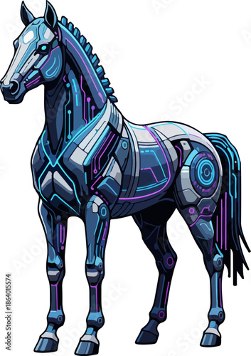 Futuristic Cybernetic Horse Illustration Cyberpunk