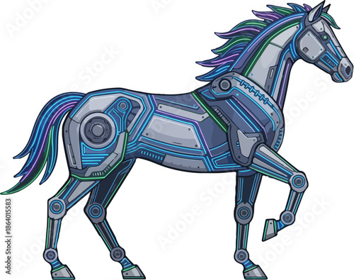 Futuristic Robotic Horse Illustration Cyberpunk