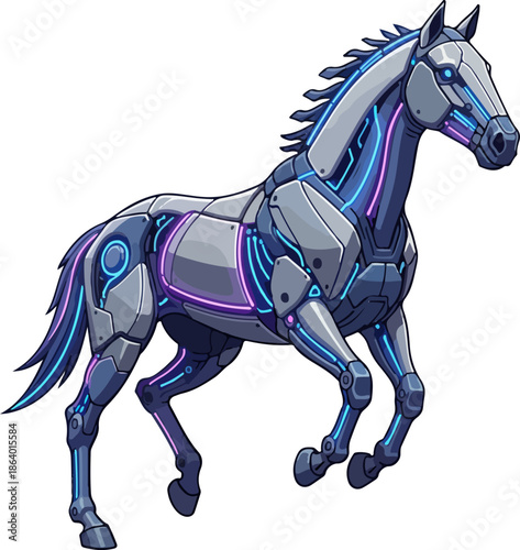 Futuristic Mechanical Stallion Cyberpunk