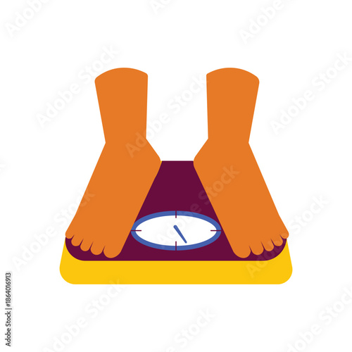 Human Feet Standing on Bathroom Scale for Weight Measurement.