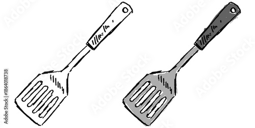 Grunge sketch handdrawn spatula vector for street food art. Ideal for dirty textures, rough cooking tools, artistic menus, and edgy kitchen designs.