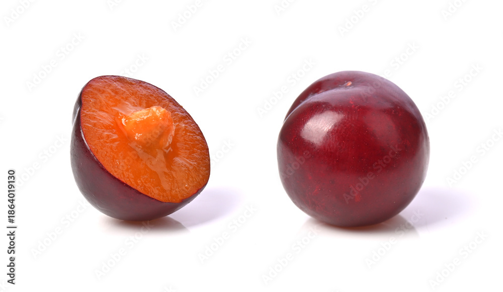Fototapeta premium Red plums fruit isolated on white background