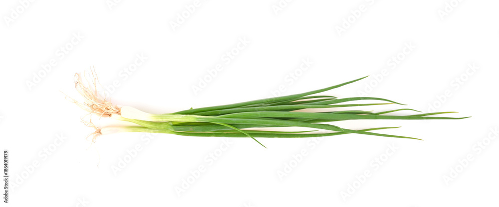 Fototapeta premium Green onion isolated on the white background top view
