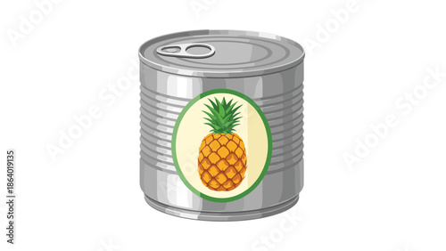Canned pineapple product in silver metal tin representing preserved food storage and grocery retail items for sale.