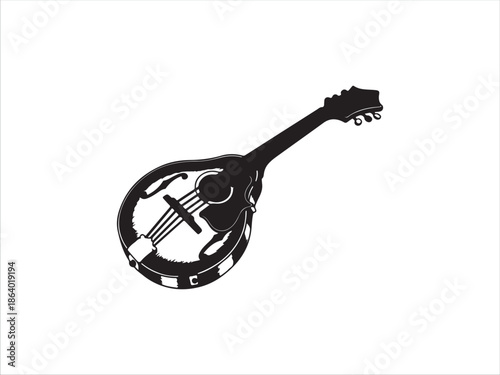 Black and White Banjo Illustration on Transparent Background