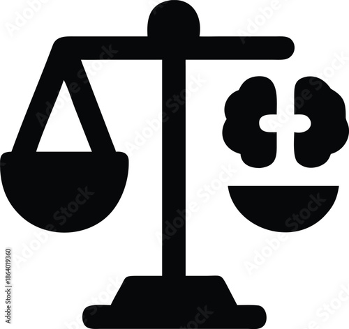 AI Ethics Balance Icon in Minimal Black Vector Silhouette