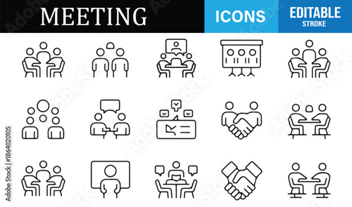 Minimal business meeting and collaboration outline icons set