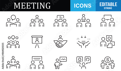 Business conference and discussion outline icon set