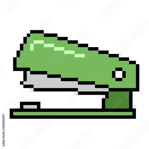 Pixel stapler vector for office simulation games. Ideal for stationery items, school supplies, desk tools, and retro 8-bit workspace icons.