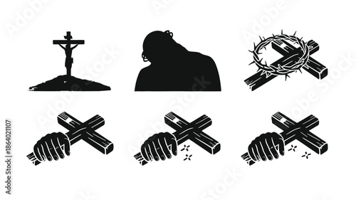 Powerful silhouette illustrations depicting the crucifixion story and carrying the cross symbolism