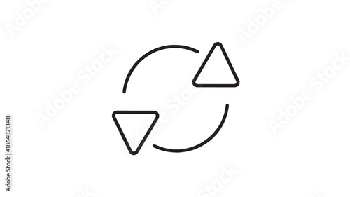 Minimal black outline refresh icon: circular arrow looping around two triangular tips, a clean vector design for sync, repeat, or update actions in UI