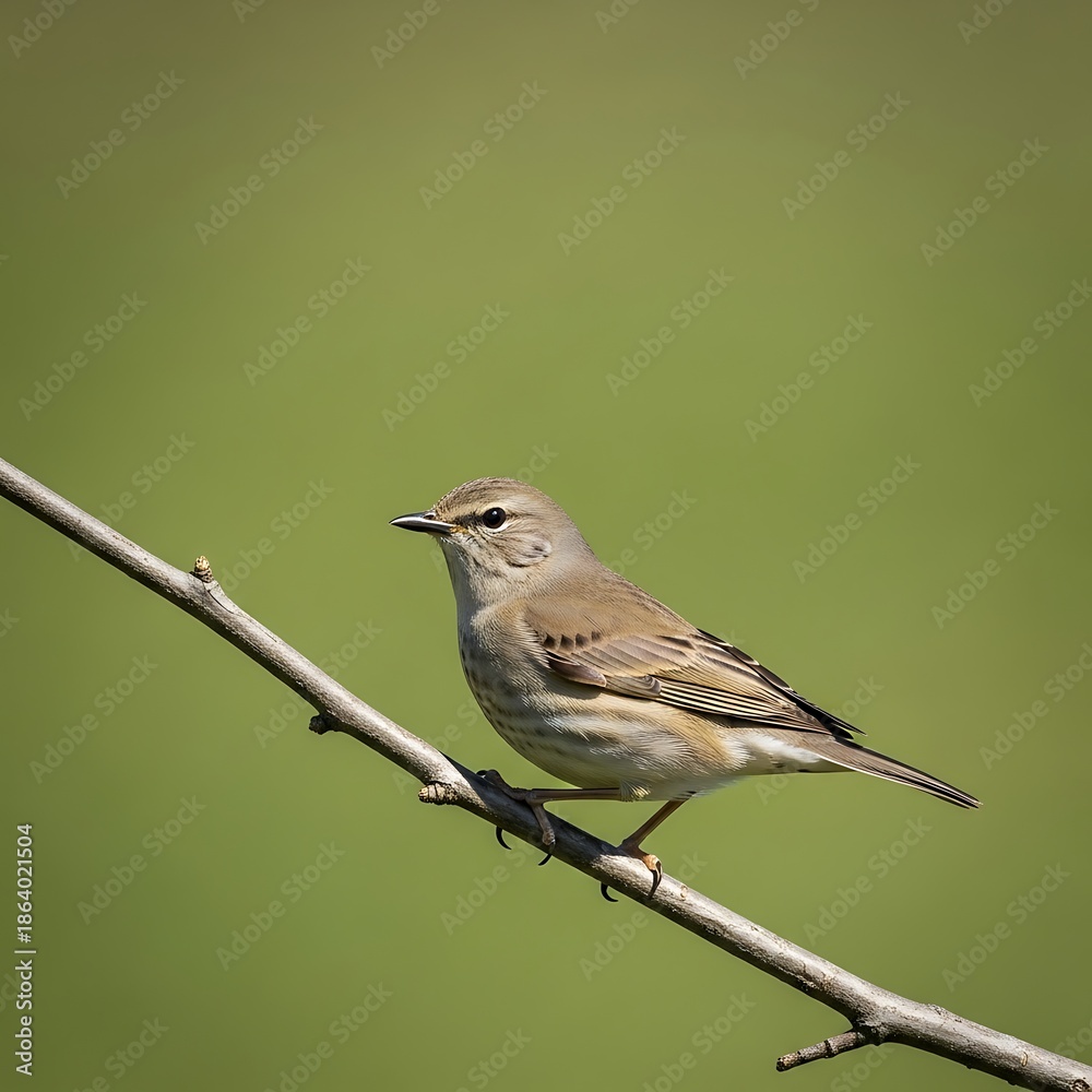 Fototapeta premium Small bird perched on a branch against a green background.