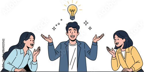 Young Startup Team Brainstorming and Sharing Ideas in Modern Office - Vector Illustration
