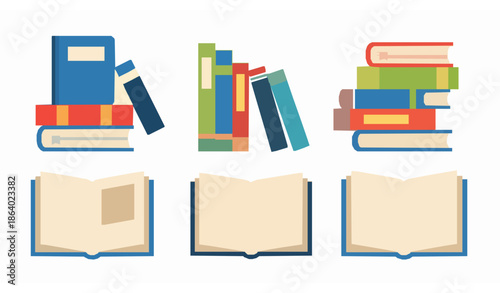 Flat style colorful books vector set for education and learning concepts