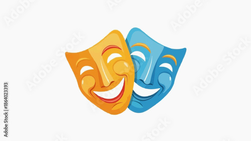 Theatrical comedy and tragedy masks in vibrant colors