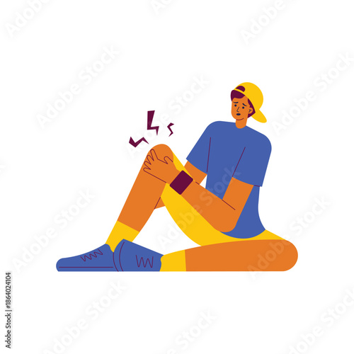 Young man experiencing knee pain after physical activity or injury.